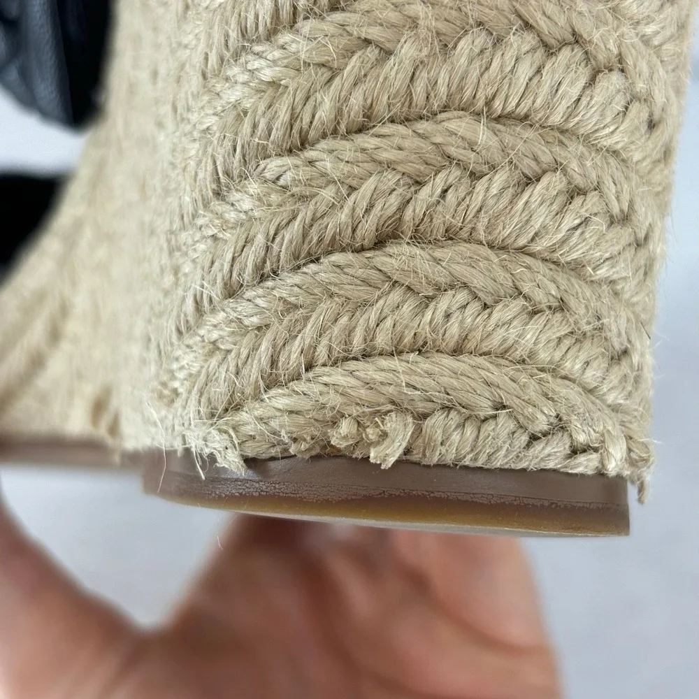 White House Black Market Wedge Sandal Rebecca Braided Black Espadrille Womens 9M